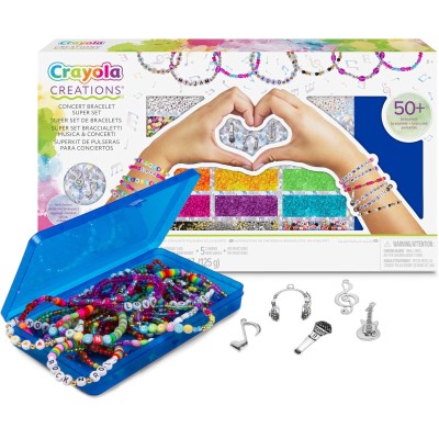Crayola 04-2979 Super Set Braccialetti DIY a Tema Musica e Concerti con 2000+ Perline e Valigetta Inclusa