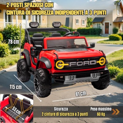 Ford Bronco Raptor 24V Auto Macchina Elettrica per Bambini 2 Posti Fuoristrada con Telecomando - Ruote in Gomma EVA XL Premium