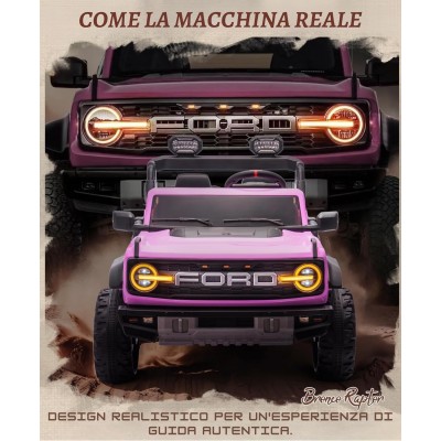 Ford Bronco Raptor 24V Auto Macchina Elettrica per Bambini 2 Posti Fuoristrada con Telecomando - Ruote in Gomma EVA XL Premium