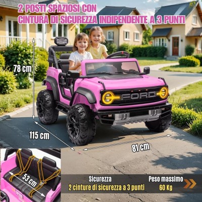 Ford Bronco Raptor 24V Auto Macchina Elettrica per Bambini 2 Posti Fuoristrada con Telecomando - Ruote in Gomma EVA XL Premium