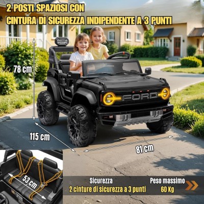 Ford Bronco Raptor 24V Auto Macchina Elettrica per Bambini 2 Posti Fuoristrada con Telecomando - Ruote in Gomma EVA XL Premium