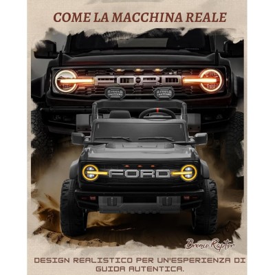 Ford Bronco Raptor 24V Auto Macchina Elettrica per Bambini 2 Posti Fuoristrada con Telecomando - Ruote in Gomma EVA XL Premium