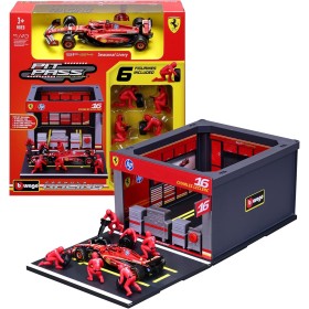 Bburago 58090 Pit Stop Ferrari SF-24 Leclerc Veicolo in Scala e 6 Meccanici con Licenza Ufficiale Ferrari