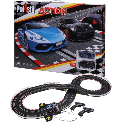 Polistil 96151 Pista Action con Lamborghini Huracan Polizia e Porsche 911 GT3 Tracciato Lungo 3,08m e Licenze Ufficiali