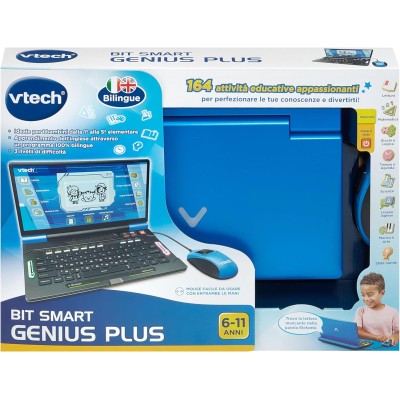 VTech 581249 Bit Smart Genius Plus Nero Computer Interattivo con Mouse 164 Attività Computer Didattico Bilingue Tastiera QWERTY