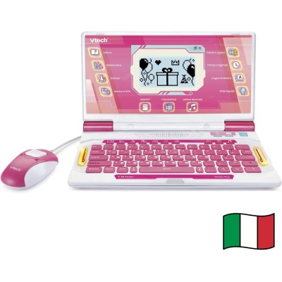 VTech 581269 Bit Smart Genius Plus Rosa Computer Interattivo con Mouse 164 Attività Bilingue Tastiera QWERTY