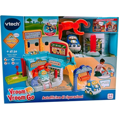 VTech 583207 Vroom Vroom Go - Autofficina di Riparazioni Pista con Garage Multifunzione e Braccio Robotico