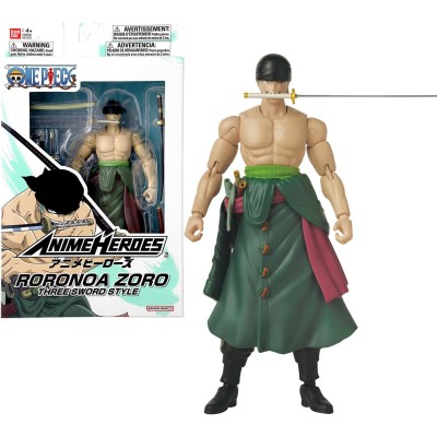 Bandai 37052 Anime Heroes One Piece - Action Figure Articolata Roronoa Zoro 17cm Three Sword Style con Licenza Ufficiale