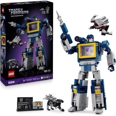 LEGO Icons 10358 Transformers: Soundwave Modellismo da Esposizione con Laserbeak e Ravage e un Mattoncino Sonoro