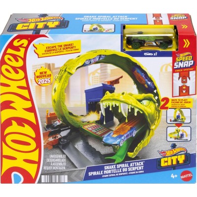 Hot Wheels JBM63 Pista Attacco del Serpente con Stazione di Servizio e Pista Spirale 2 modalità di Gioco e Veicolo