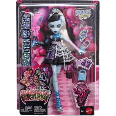 Mattel JBG75 Monster High Frankie Stein Scary Sweet Birthday con abito da party nero e accessori a tema