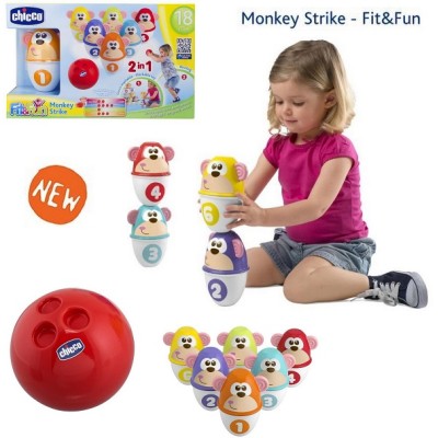 Chicco 0052280 Set da Bowling con 6 Birilli Separabili Impilabili in 12 Pezzi con palla leggera inclusa