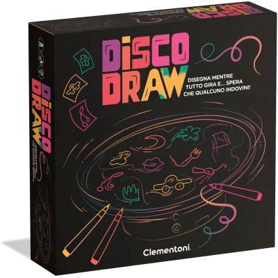 Clementoni 16704 Disco Draw Gioco da Tavolo con Lavagna Girevole e Sfide Creative