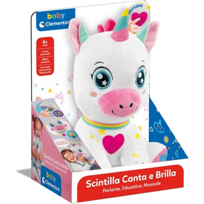 Clementoni 17962 Scintilla Unicorno Canta e Brilla Peluche Interattivo Parlante per Lo Sviluppo Sensoriale e Cognitivo