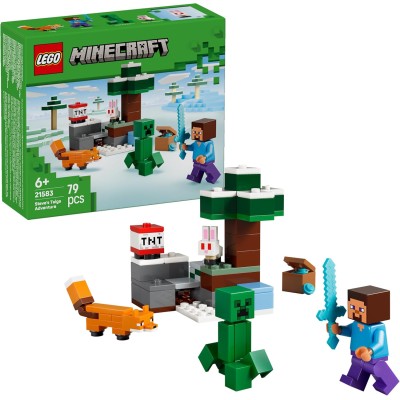 LEGO Minecraft 21583 Avventura di Steve nella Taiga con Steve con Spada di Diamante Creeper Volpe e Coniglietto