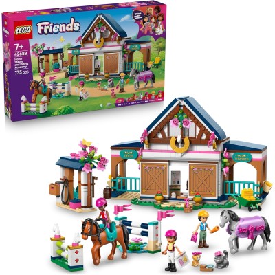 LEGO Friends 42688 Scuderia e Accademia di Equitazione con 3 Mini Bamboline 2 Cavalli e Accessori per la Toelettatura