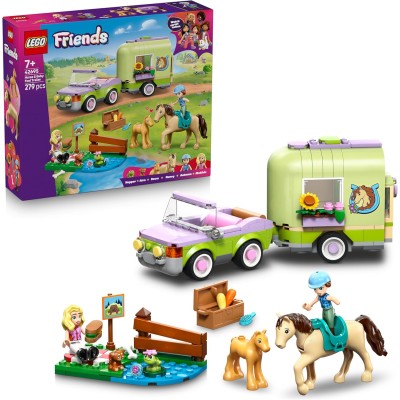LEGO Friends 42695 Rimorchio per Cavallo e Puledro con Accessori per la Cura degli Animali Auto con Carrello e 2 Mini Bamboline