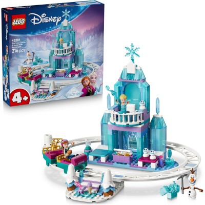LEGO Disney Frozen 43281 Castello di Ghiaccio di Elsa e Avventura sulla Neve con Anna Elsa e Olaf Binari e Carrelli da Neve