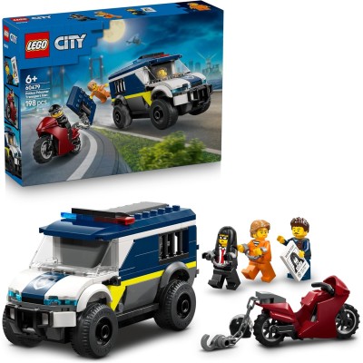 LEGO City 60479 Cellulare della Polizia con Camion con Porta della Cella Rimovibile Moto e 3 Minifigure