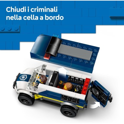 LEGO City 60479 Cellulare della Polizia con Camion con Porta della Cella Rimovibile Moto e 3 Minifigure