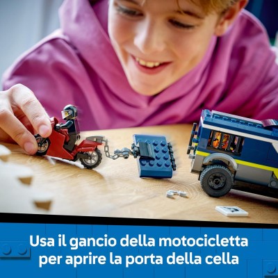 LEGO City 60479 Cellulare della Polizia con Camion con Porta della Cella Rimovibile Moto e 3 Minifigure