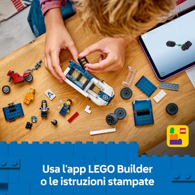LEGO City 60479 Cellulare della Polizia con Camion con Porta della Cella Rimovibile Moto e 3 Minifigure