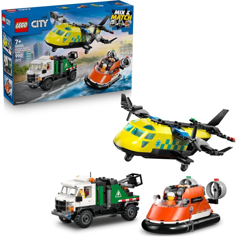 LEGO City 60505 Remix Aereo Camion di Servizio e Hovercraft 3in1 Modello Mix & Match con 3 Minifigure