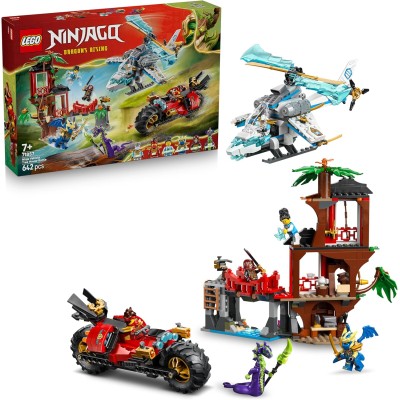 LEGO NINJAGO 71857 Battaglia alla Casa sull’Albero con Moto Elicottero 6 Minifigure e Spade