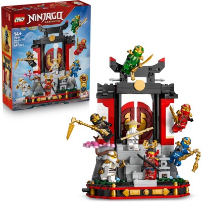 LEGO NINJAGO 71866 Display Personaggi Ninja 15° Anniversario con Porta del Monastero 8 Minifigure da Collezione e Spade