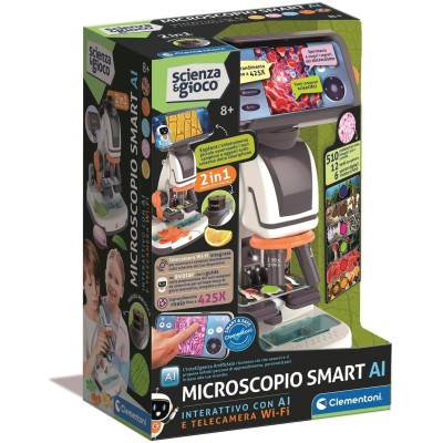 Clementoni 19387 Scienza e Gioco Microscopio smart AI Interattivo con Telecamera Wi-Fi modalità Digitale e analogica