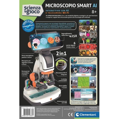 Clementoni 19387 Scienza e Gioco Microscopio smart AI Interattivo con Telecamera Wi-Fi modalità Digitale e analogica