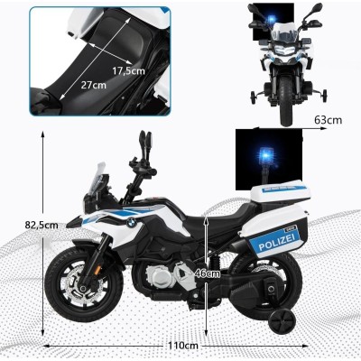 Motocicletta Elettrica per Bambini Moto BMW F 850 GS 12V Police Edition con Luci LED MP3 Sirena Bauletto e Rotelle