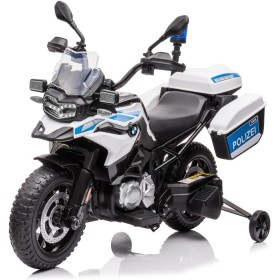 Motocicletta Elettrica per Bambini Moto BMW F 850 GS 12V Police Edition con Luci LED MP3 Sirena Bauletto e Rotelle