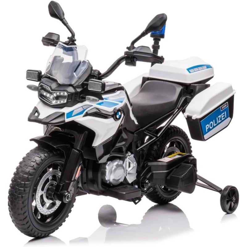 Motocicletta Elettrica per Bambini Moto BMW F 850 GS 12V Police Edition con Luci LED MP3 Sirena Bauletto e Rotelle