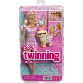 Mattel JFP36 Barbie Twinning Looks Barbie e cagnolino in abiti rosa a quadretti abbinati e accessori