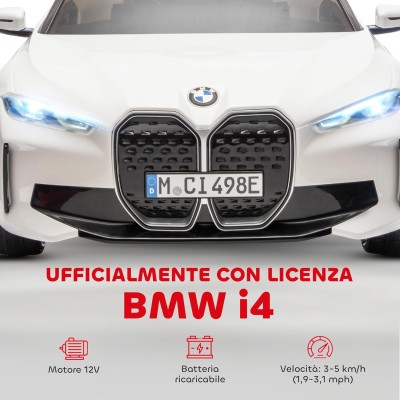 Macchina Elettrica per Bambini BMW I4 Telecomandata 12v con Fari a Led Bluetooth Cinture di Sicurezza a 3 Punti