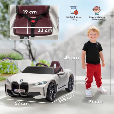 Macchina Elettrica per Bambini BMW I4 Telecomandata 12v con Fari a Led Bluetooth Cinture di Sicurezza a 3 Punti