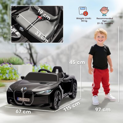 Macchina Elettrica per Bambini BMW I4 Telecomandata 12v con Fari a Led Bluetooth Cinture di Sicurezza a 3 Punti