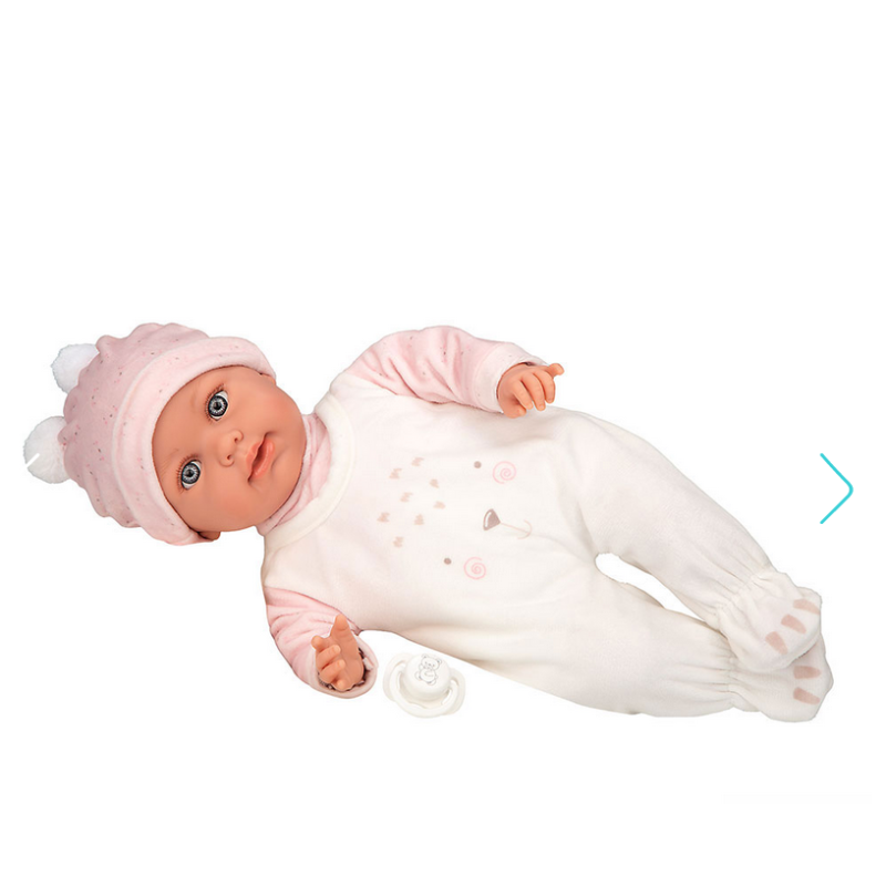 Giocheria POS250009 ARIAS Elegance 42cm Roy con abito in tonalità rosa e bianco e ciuccio