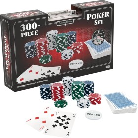 Goliath 933405 Cassetta da PokerCassetta in alluminio con carte da gioco 300 fiches e 5 dadi