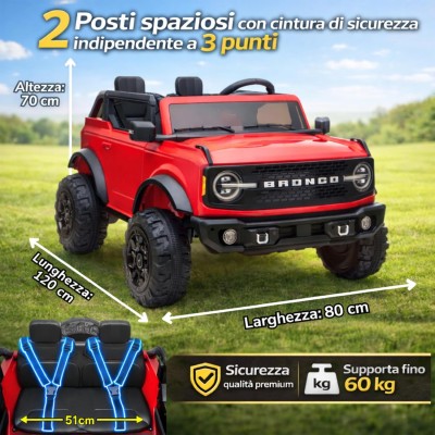 Nuova Ford Bronco 24V Maxi Suv Fuoristrada 2 Posti Auto Macchina Elettrica per Bambini con Telecomando