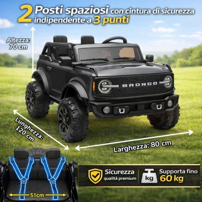 Nuova Ford Bronco 24V Maxi Suv Fuoristrada 2 Posti Auto Macchina Elettrica per Bambini con Telecomando