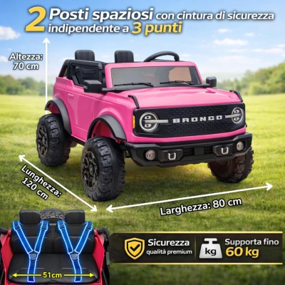 Nuova Ford Bronco 24V Maxi Suv Fuoristrada 2 Posti Auto Macchina Elettrica per Bambini con Telecomando