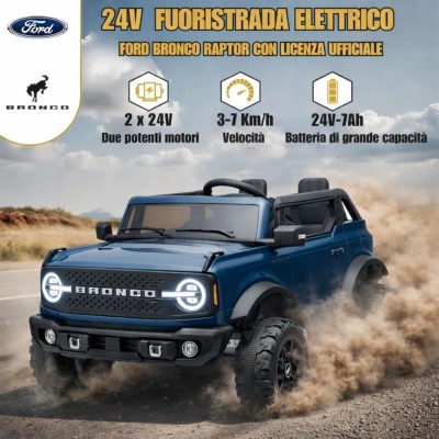 Nuova Ford Bronco 24V Maxi Suv Fuoristrada 2 Posti Auto Macchina Elettrica per Bambini con Telecomando