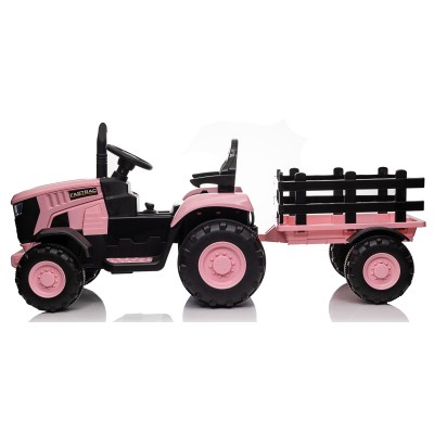 Trattore Elettrico per Bambini 12V con Rimorchio - Maxi Trattore Cavalcabile con ruote in gomma