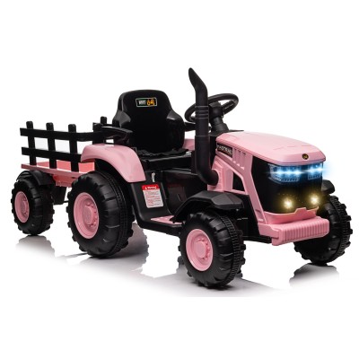 Trattore Elettrico per Bambini 12V con Rimorchio - Maxi Trattore Cavalcabile con ruote in gomma
