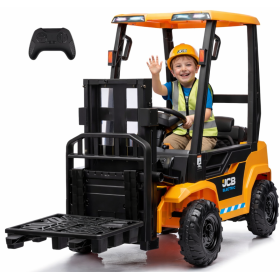 JCB Carrello Elevatore Elettrico per Bambini 12V Muletto Cavalcabile con Telecomando Forche Funzionanti