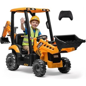 Trattore Cavalcabile Elettrico per Bambini JCB 24V Escavatore con Braccio Scavatore Bulldozer Retroescavatore 4 in 1