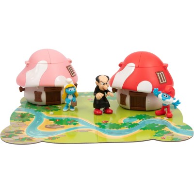 Giochi Preziosi I Puffi Villaggio Dei Puffi con 2 Casette Surprise e 4 Personaggi da 5,5cm di cui Uno Esclusivo