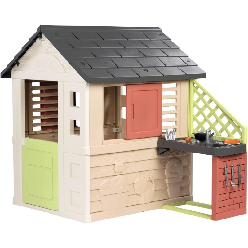 Smoby 7600810739 Life Casetta Natura con cucina e accessori Casetta da giardino da Materiali Riciclati